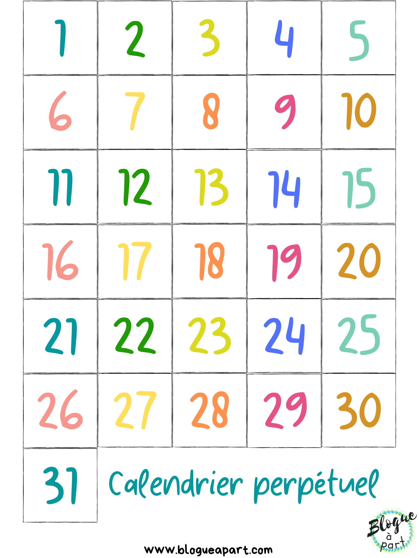Calendrier Perpétuel Maternelle à Imprimer Notre calendrier perpétuel - Blogue à part