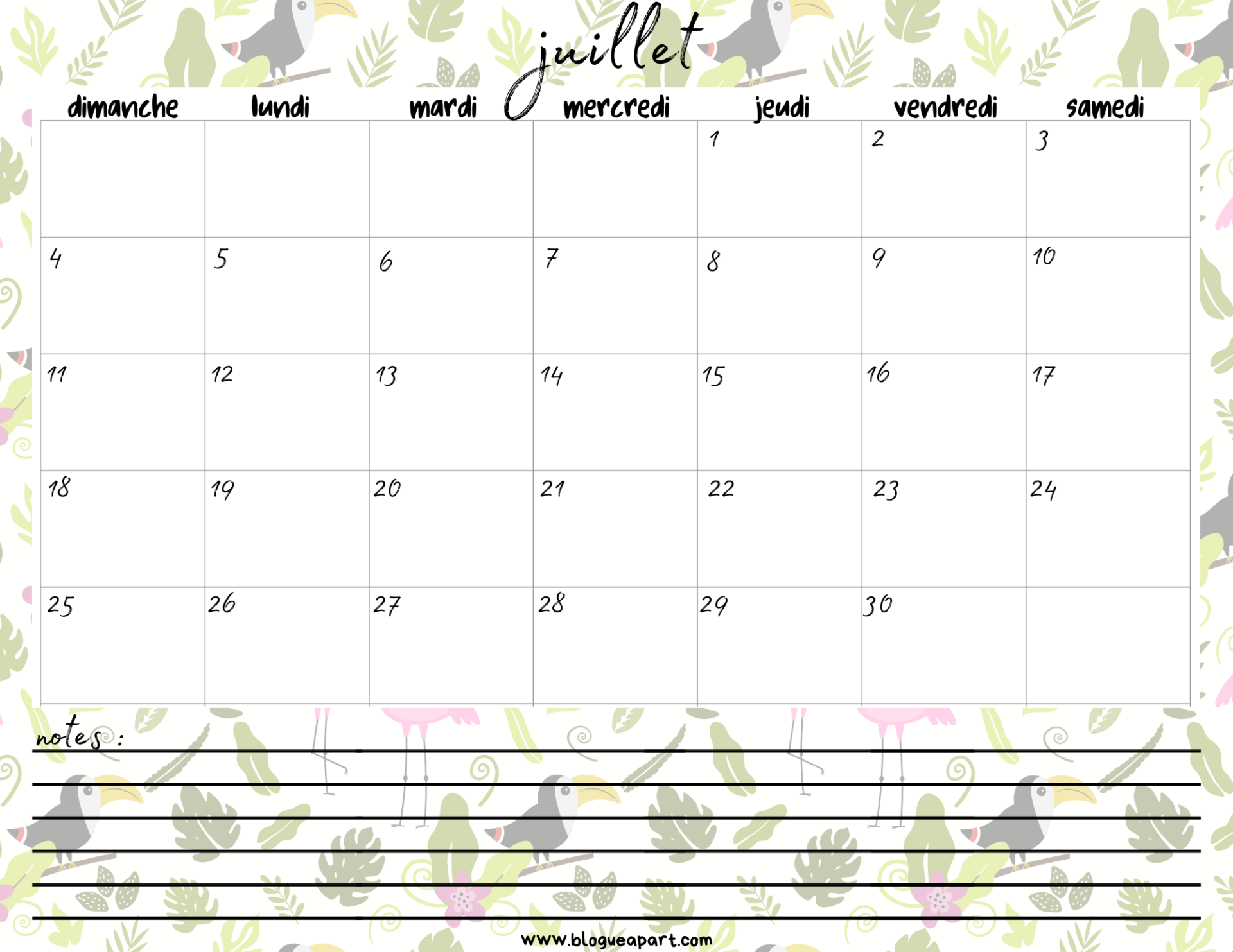 calendrier juillet 2021