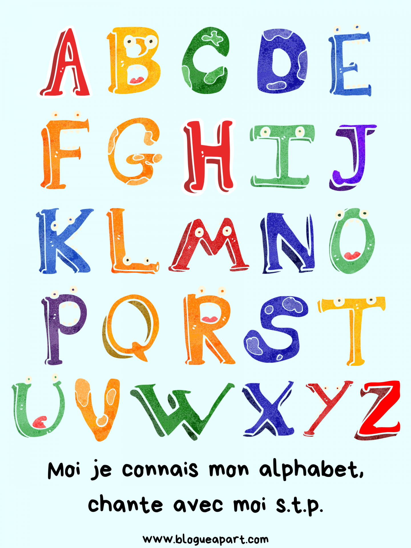 Affiche alphabet à imprimer gratuitement par Tête à modeler